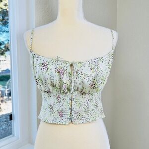 Aritzia Little Moon Toola Camisole Floral Crop Top L Satin Bustier Cottagecore